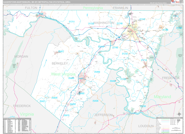 Hagerstown-Martinsburg Metro Area Zip Code Wall Map